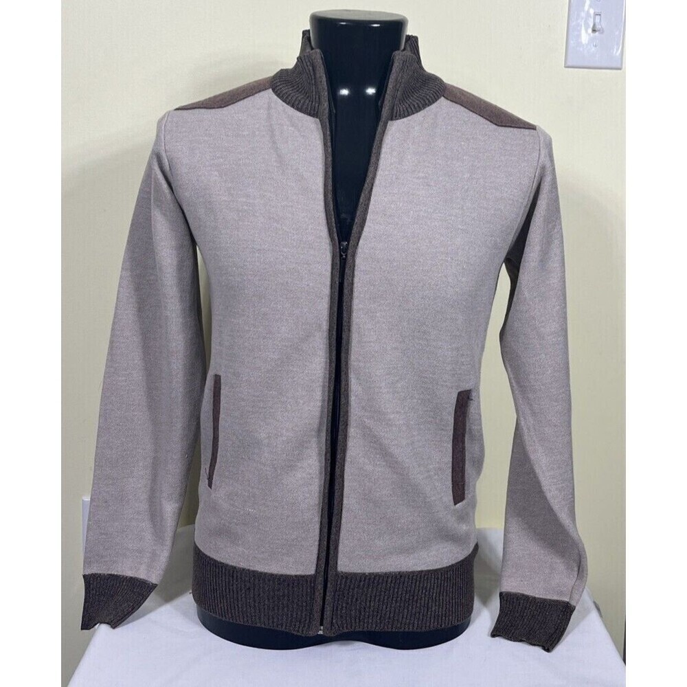 Marx & Dutch Collection Men's Zip Front Cardigan Sweater Tan Brown Size Small
